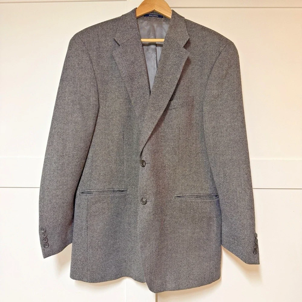Ralph Ralph Lauren Men's 44‎ T Gray Tweed 100% Wool 2 Button Coat Jacket Union